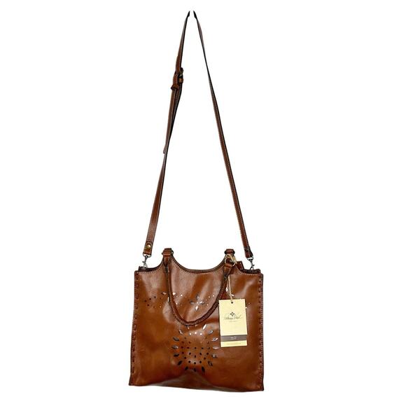 Patricia Nash Cognac Laser Cut Podesta Tooled Leather Satchel Hand Bag NEW - Picture 10 of 12